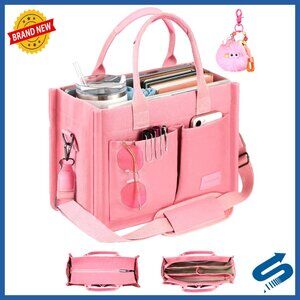 Canvas Tote Bag with Zipper, Multiple Compartments, Stands Upright